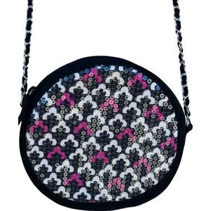 Vera Bradley Shimmer Evening Bag Round Crossbody Sequin Canterberry Magenta NWOT